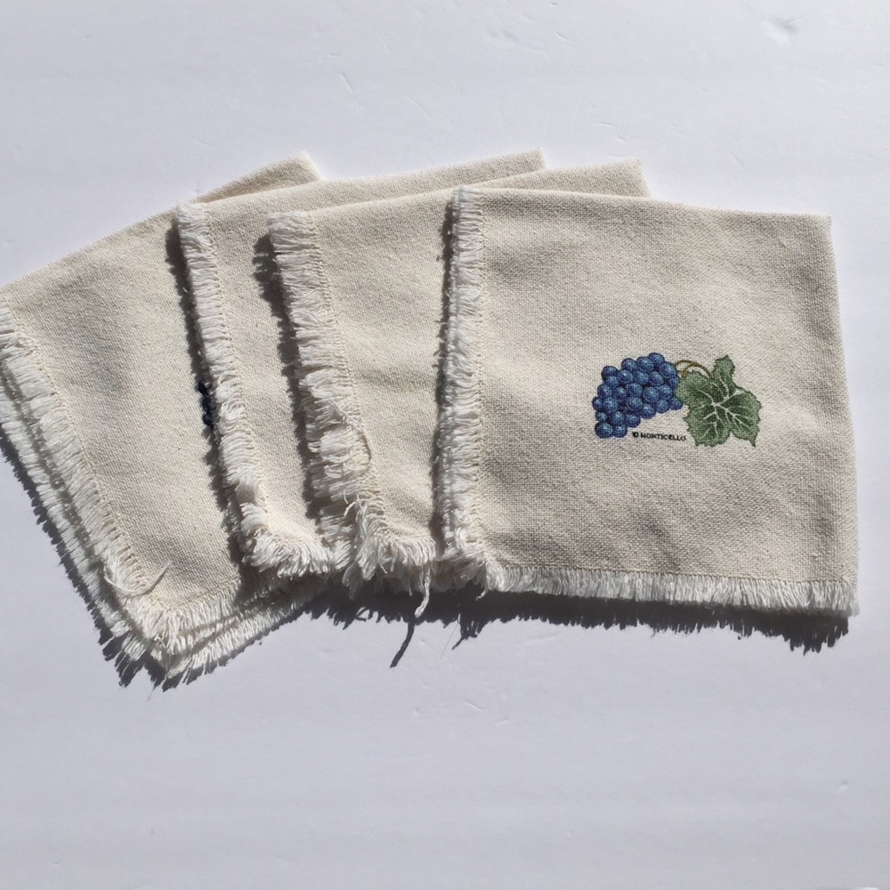 Vintage Monticello Grape Linen Towel/Napkin (4)